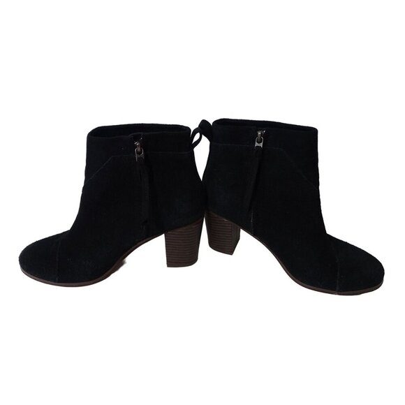 Toms Black Suede Ankle Boots Women Size 8.5 With Block Heel Zipper Closure - Picture 7 of 13